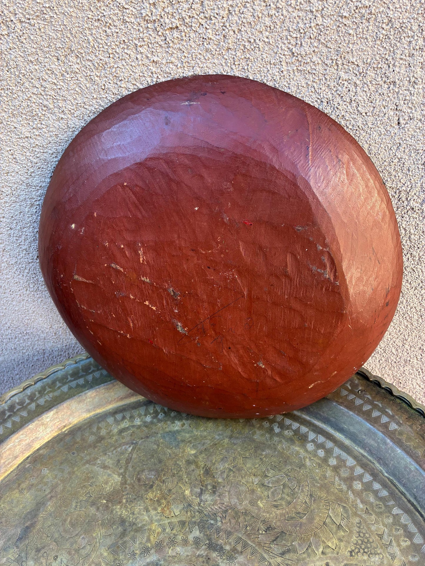 Old Mexican Batea Handpainted wood Decorative Tray 13”