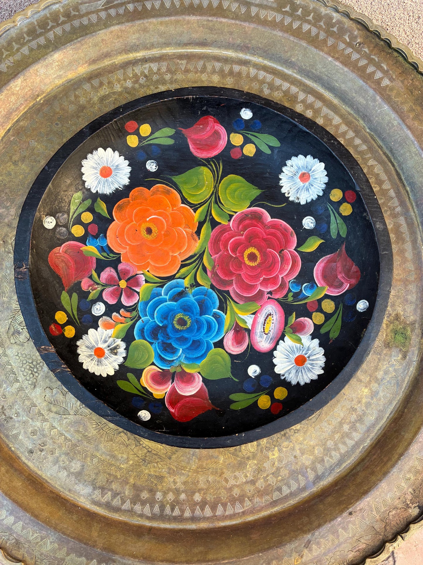 Old Mexican Batra Handpainted wood Decorative Tray 13”