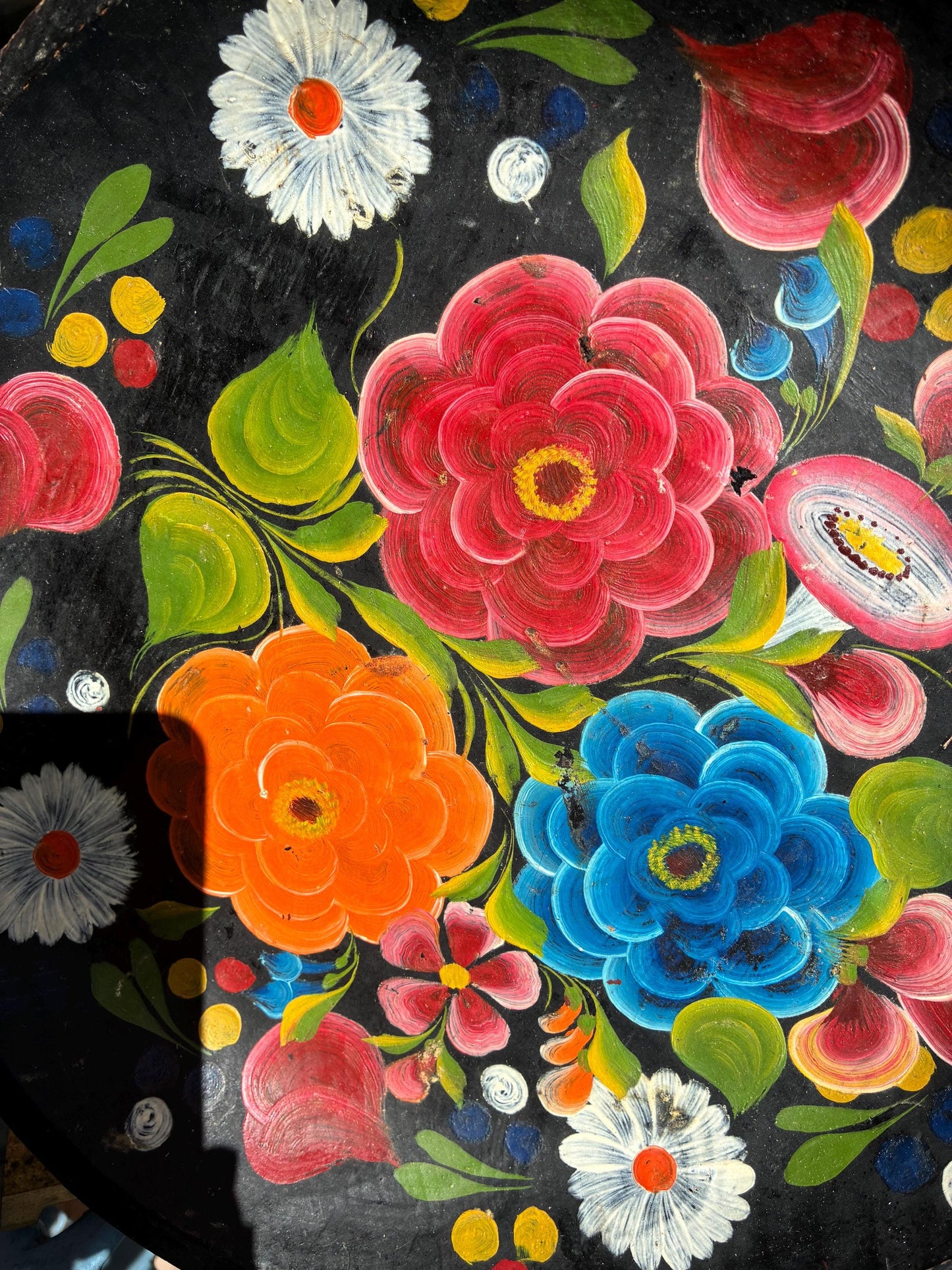 Old Mexican Batra Handpainted wood Decorative Tray 13”