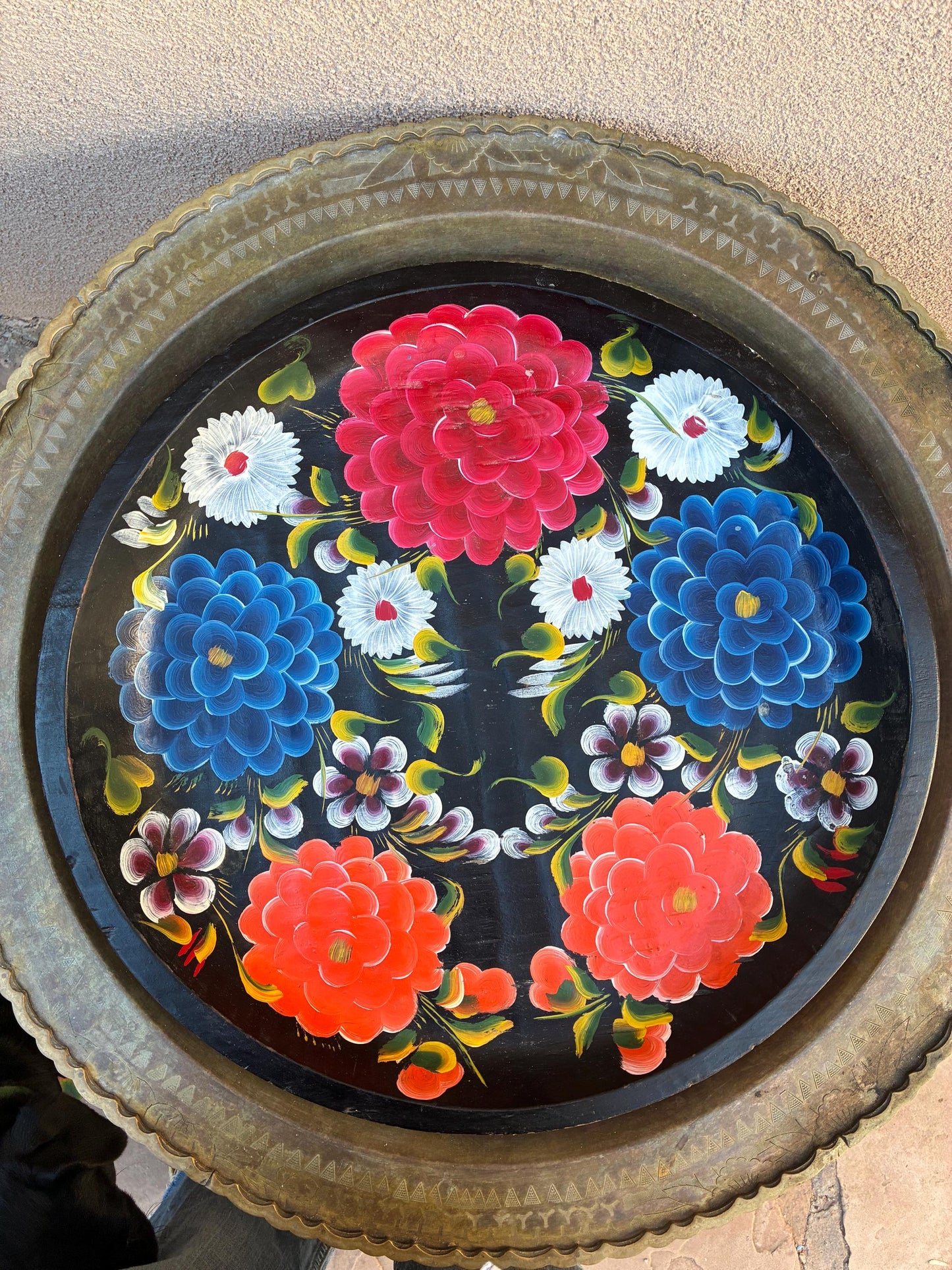 Old Mexican Batra Handpainted wood Decorative Tray 17.5” Large