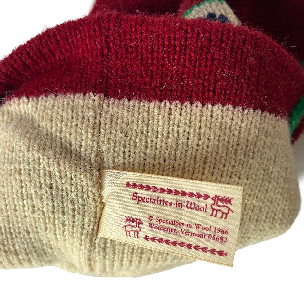 Vintage Christmas Stocking Wool Skiers “AARON”by Specialties in Wool 1986 Vermont Large