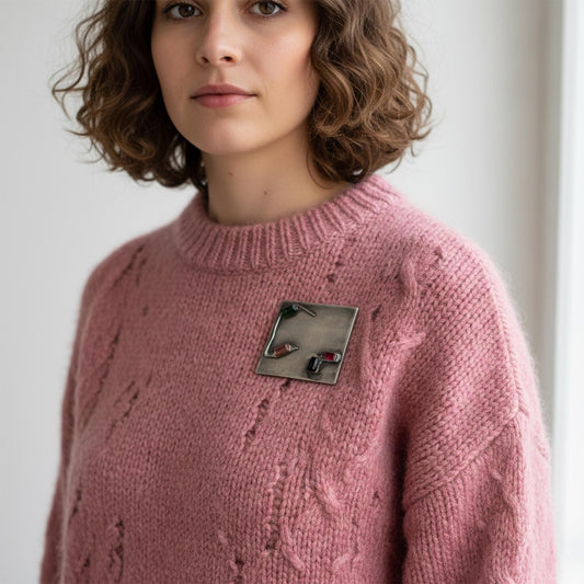 Modernist Artisan Silver Metal Brooch with Fused Tourmaline Stones