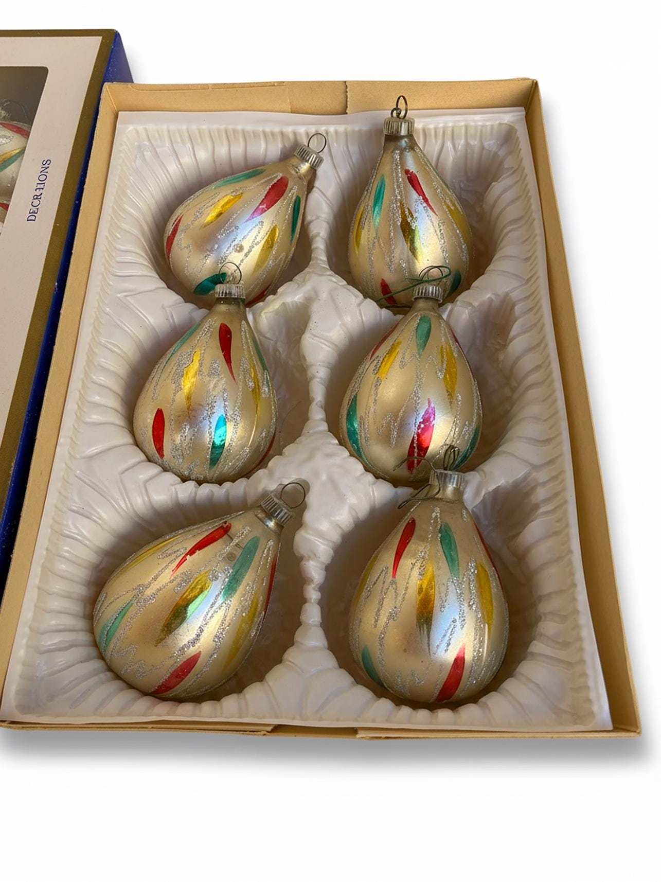 6 Imperial Collection Tear Drop Glass Ornaments Vintage Christmas Tree made in Austria