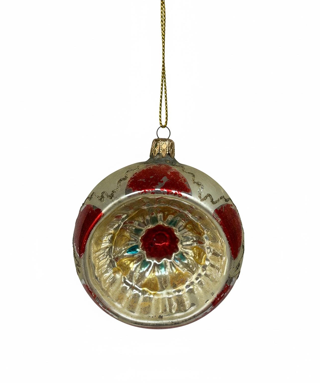 Vintage Jumbo Fantasia Set of 4 Glass Ornaments Indents, Hand Blown and Painted