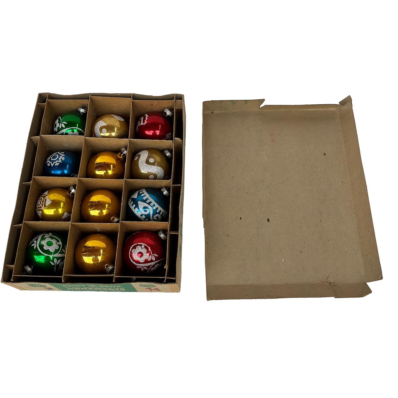 Old Vintage Box of Shiny Brites 9 Stenciled Mica 3 Gold