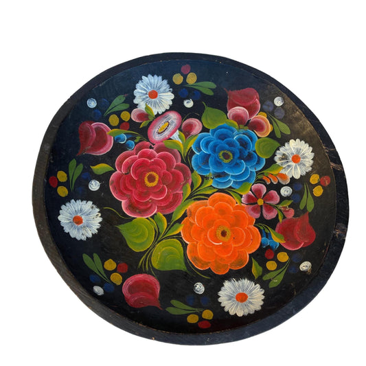 Old Mexican Batea Handpainted wood Decorative Tray 13”