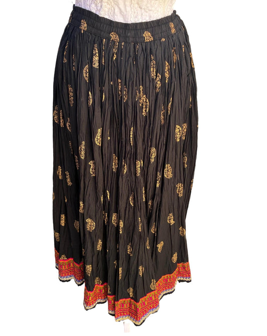 Vintage India Block Print Broomstick Cotton Skirt