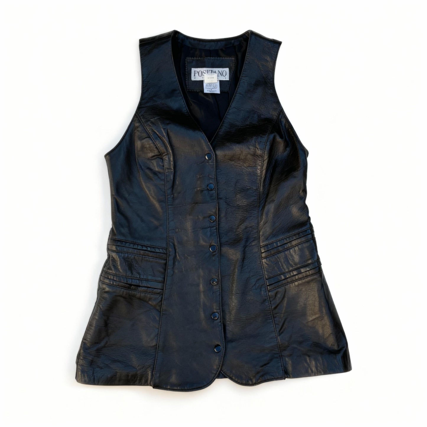 Black Leather Vintage Vest Butter Soft Petite