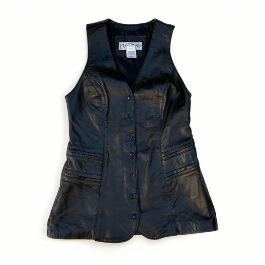 Black Leather Vintage Vest Butter Soft Petite