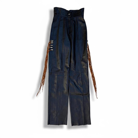 Patricia Wolf Western Leather Pants Beads and Fringe High Waist Austin Texas Made Vintage 90’s