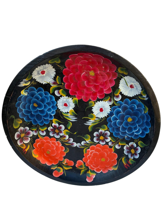 Old Mexican Batra Handpainted wood Decorative Tray 17.5” Large