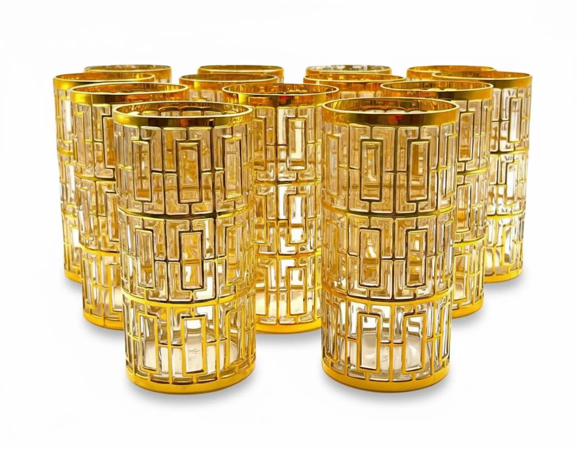 Imperal Shoji 20 Piece Bar Set 22 K Gold High and Low Ball Glasses