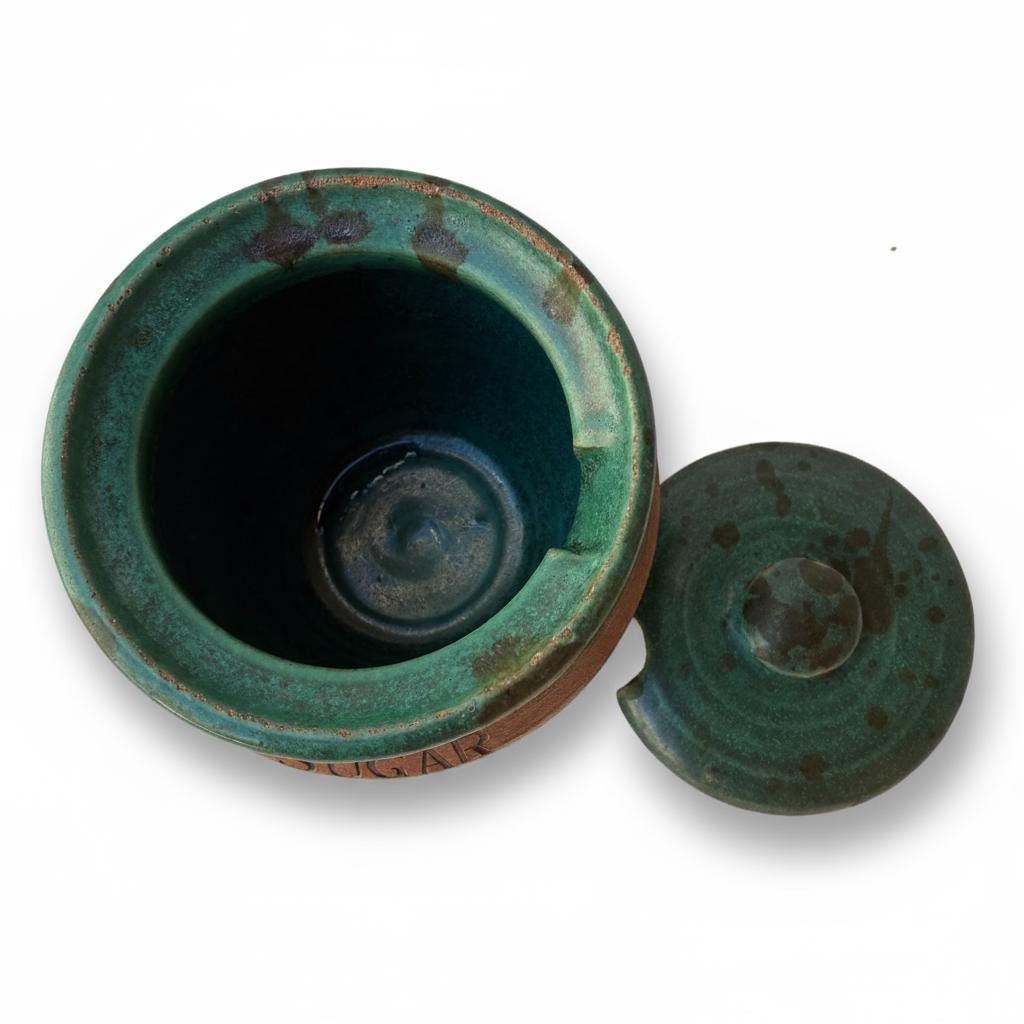 Studio Pottery Sugar Bowl Green Glaze 70’s