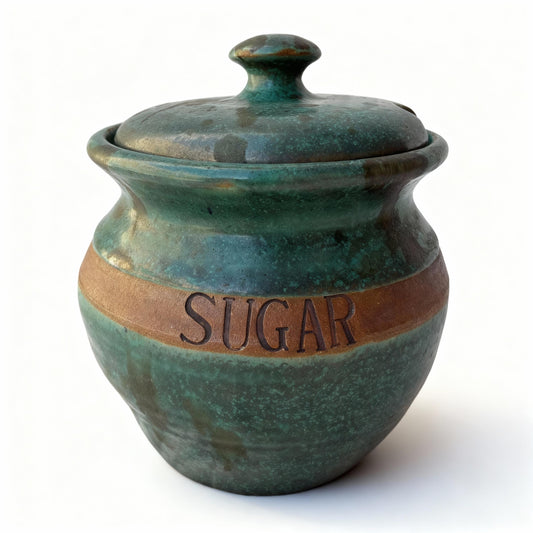 Studio Pottery Sugar Bowl Green Glaze 70’s