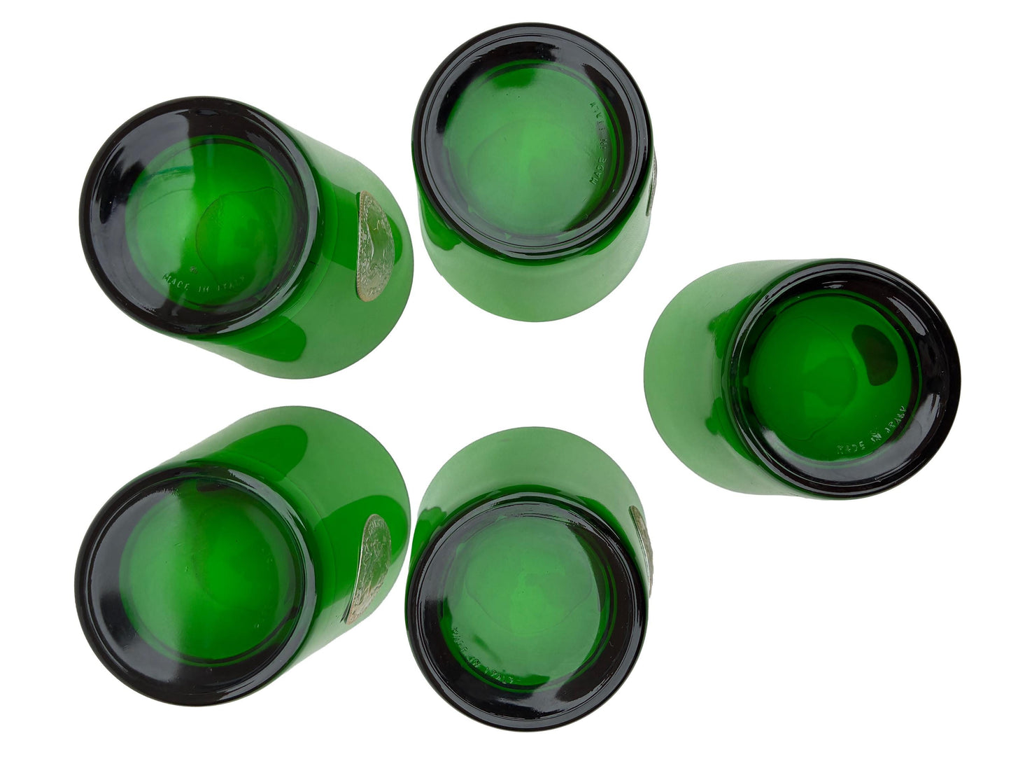 Mid Century Italian Green Glasses with Solver Medallion Faces of French Kings Made in Italy for Byrrh promotion Vermouth