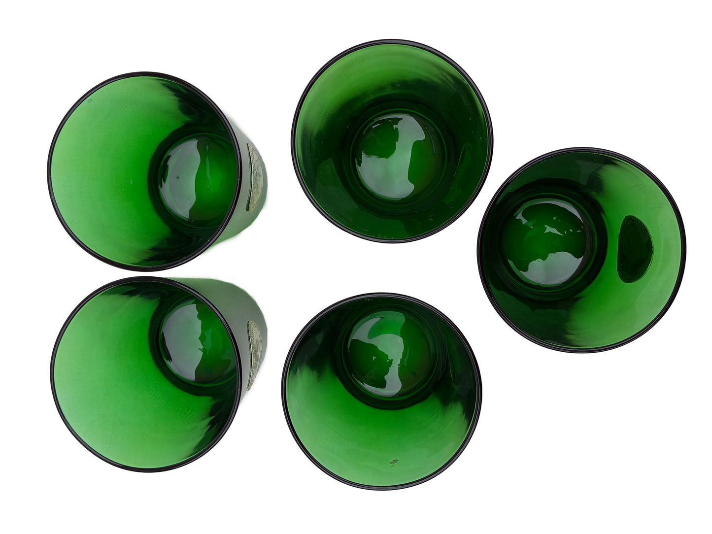 Mid Century Italian Green Glasses with Solver Medallion Faces of French Kings Made in Italy for Byrrh promotion Vermouth