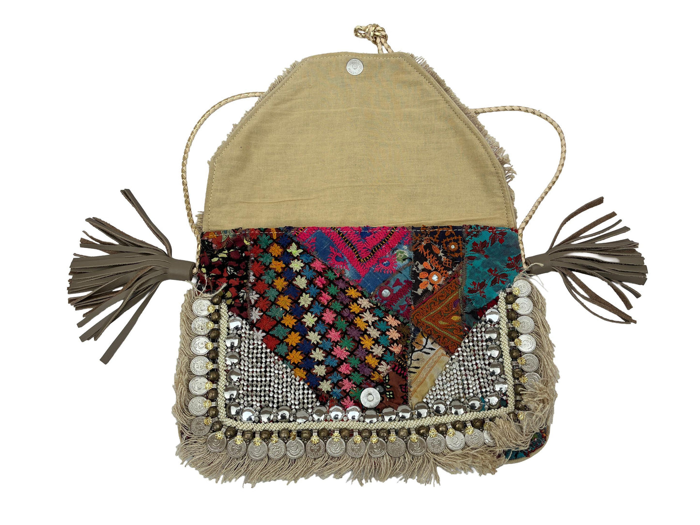 Vipul Shah Bag Purse Bohemian Vintage Textiles Beige