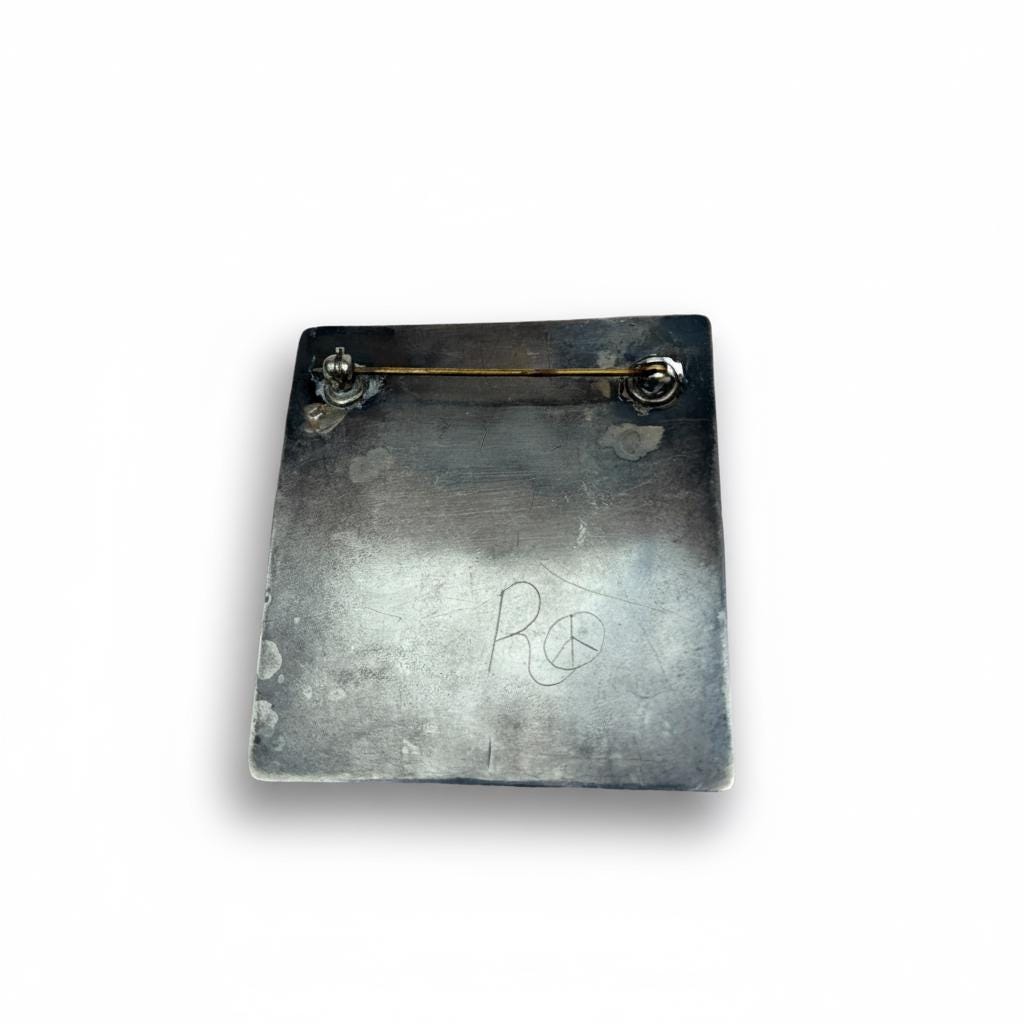 Modernist Artisan Silver Metal Brooch with Fused Tourmaline Stones