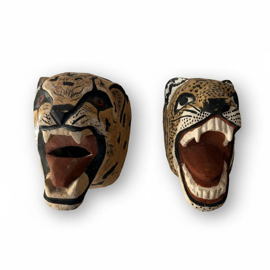 Mexican Vintage Folk Art Jaguar Masks.