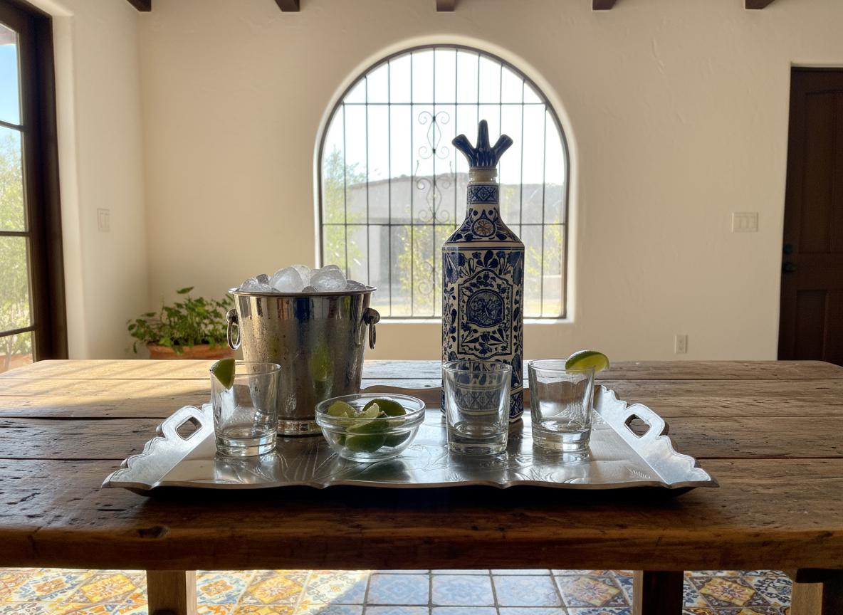 Mexican Folk Art Tray Hammered Aluminum Mexican Scene.