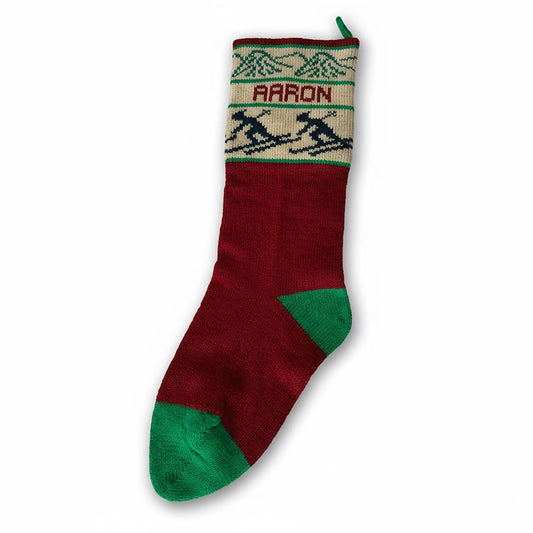 Vintage Christmas Stocking Wool Skiers “AARON”by Specialties in Wool 1986 Vermont Large