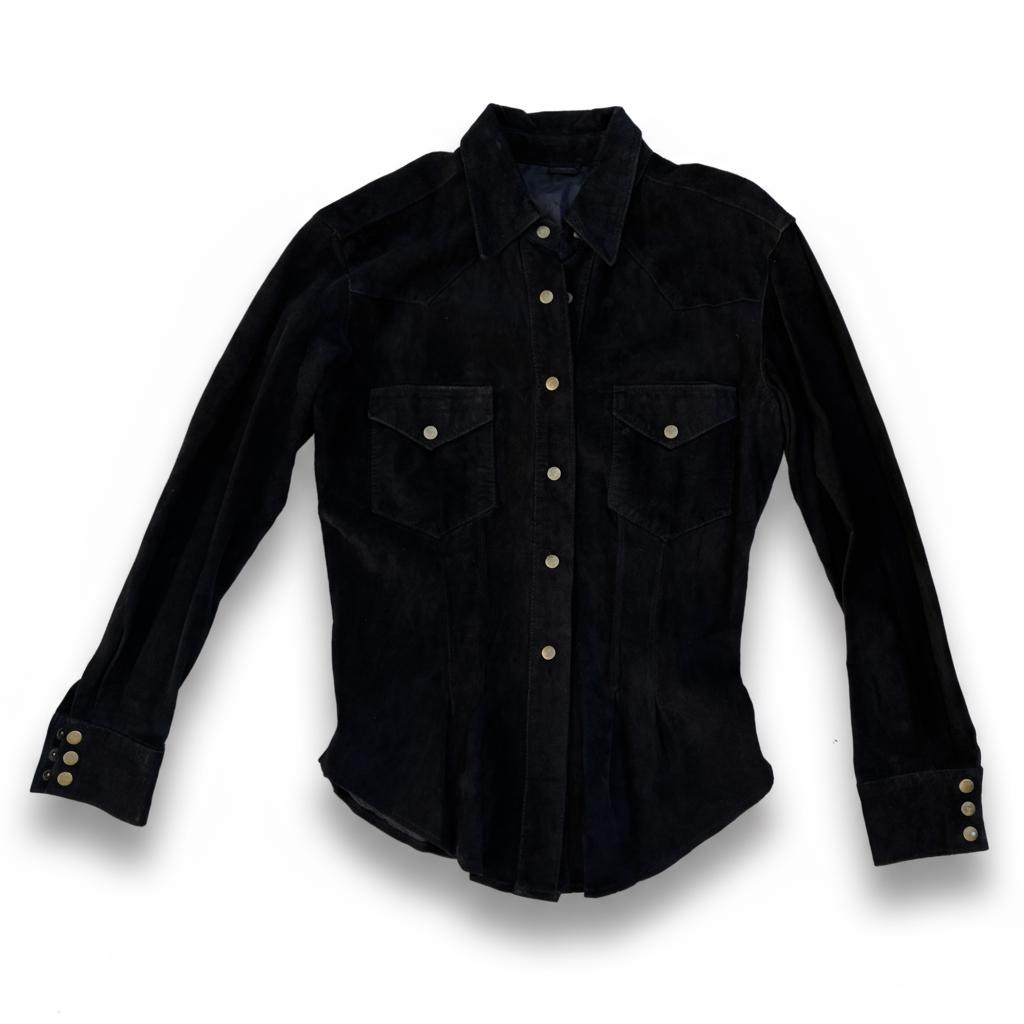 Western Vintage Suede Shirt Jacket Snap Front Long Sleeve Cinched Waist Women’s 1990’s