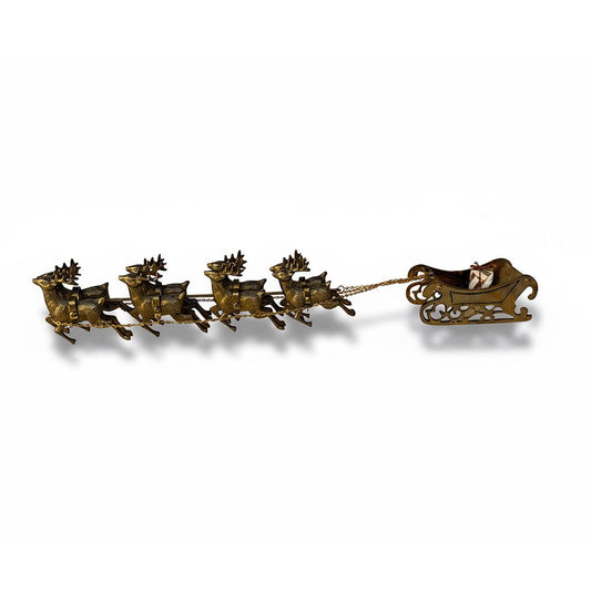 Solid Brass Sleigh with 8 Reindeer Christmas Decor Vintage