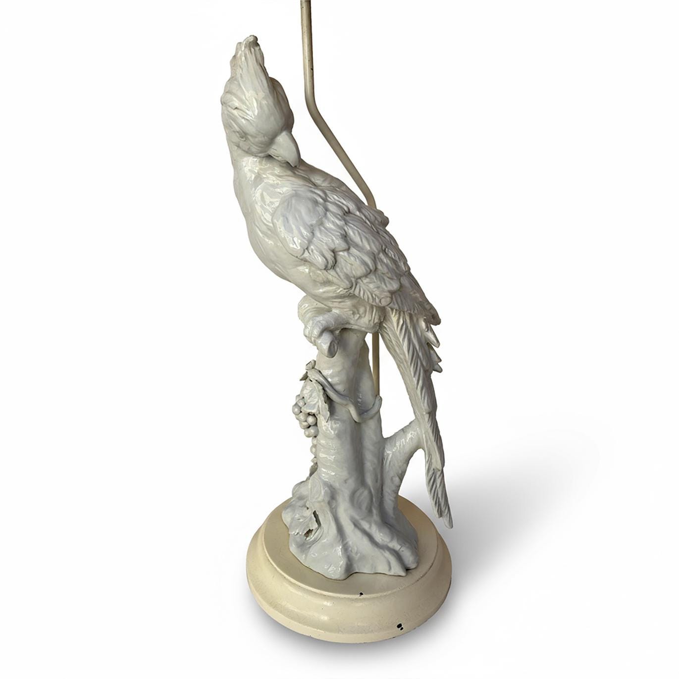 Hollywood Regency Cockatoo Lamp Italian “Blanc de Chine” with Woven Shade Vintage