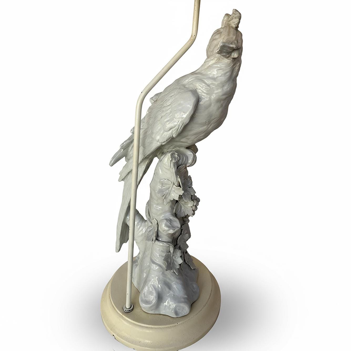 Hollywood Regency Cockatoo Lamp Italian “Blanc de Chine” with Woven Shade Vintage