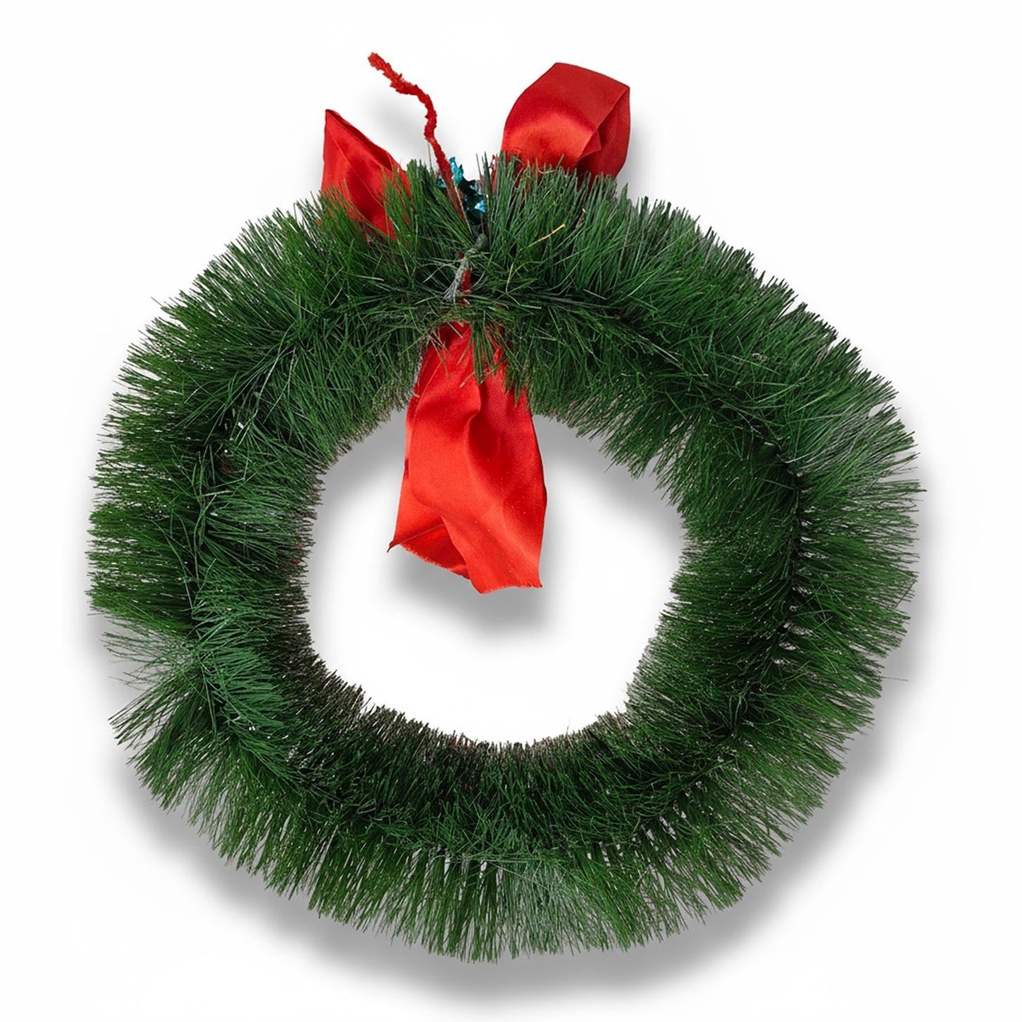 Vintage Bottle Brush Wreath Flocked with Ribbon and Glass and Plastic Balls