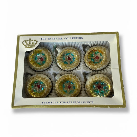 6 Imperial Collection Indent Glass Ornaments Vintage Christmas Tree made in Austria