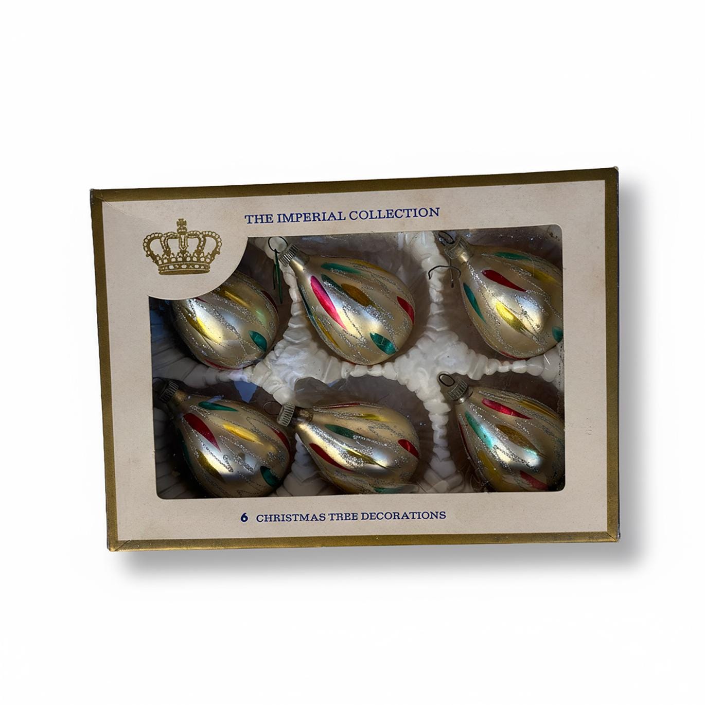 6 Imperial Collection Tear Drop Glass Ornaments Vintage Christmas Tree made in Austria