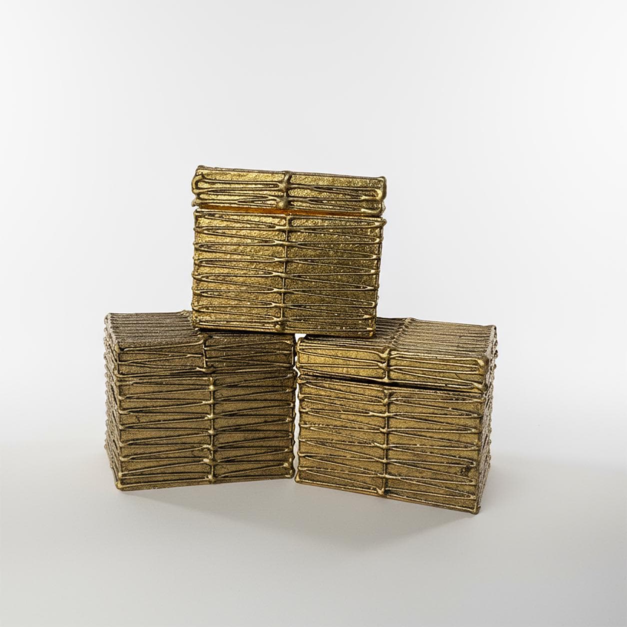 MCM Gold Christmas Gift Boxes set of 3 Vintage