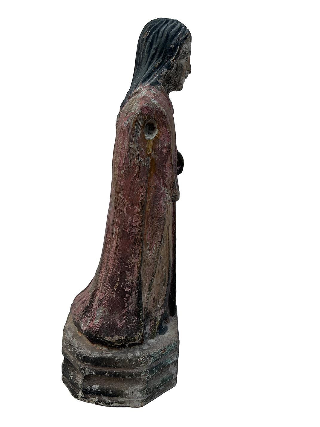 Antique 18th Century Hand-Carved Wooden Virgin Mary Santo — 12.5″ | Panamanian / Spanish Colonial Style