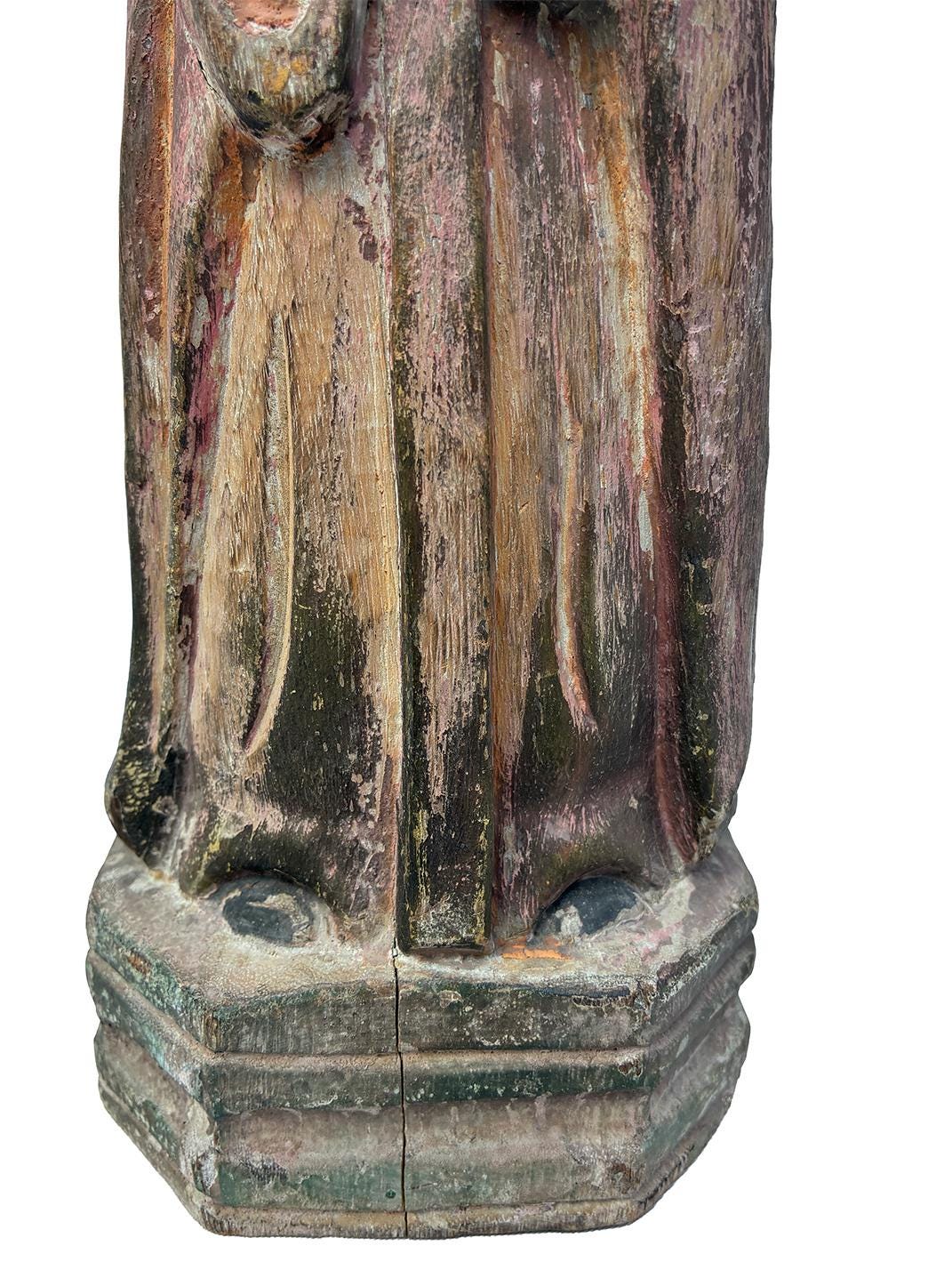 Antique 18th Century Hand-Carved Wooden Virgin Mary Santo — 12.5″ | Panamanian / Spanish Colonial Style