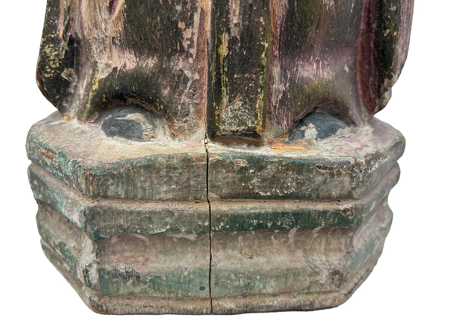 Antique 18th Century Hand-Carved Wooden Virgin Mary Santo — 12.5″ | Panamanian / Spanish Colonial Style