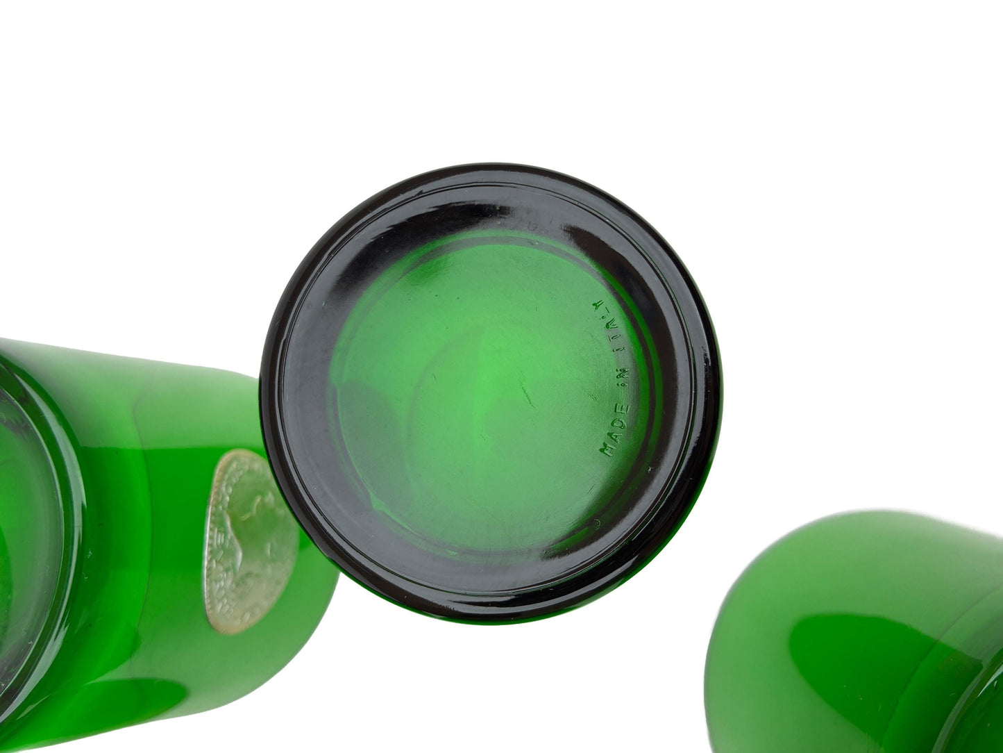 Mid Century Italian Green Glasses with Solver Medallion Faces of French Kings Made in Italy for Byrrh promotion Vermouth