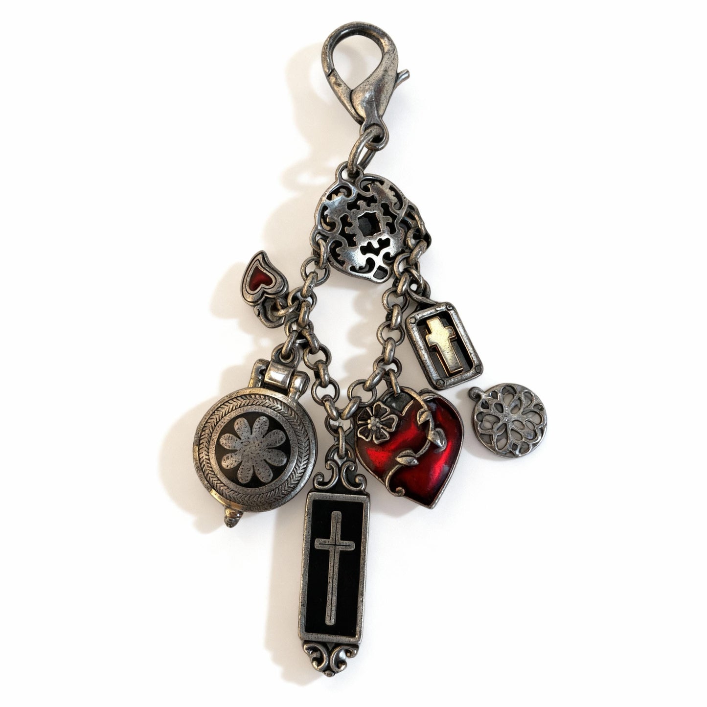 Brighton Bag Purse Charms “Self Love and Respect” Locket, Crosses and Enamel Hearts