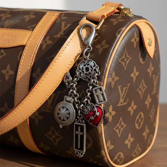 Brighton Bag Purse Charms “Self Love and Respect” Locket, Crosses and Enamel Hearts