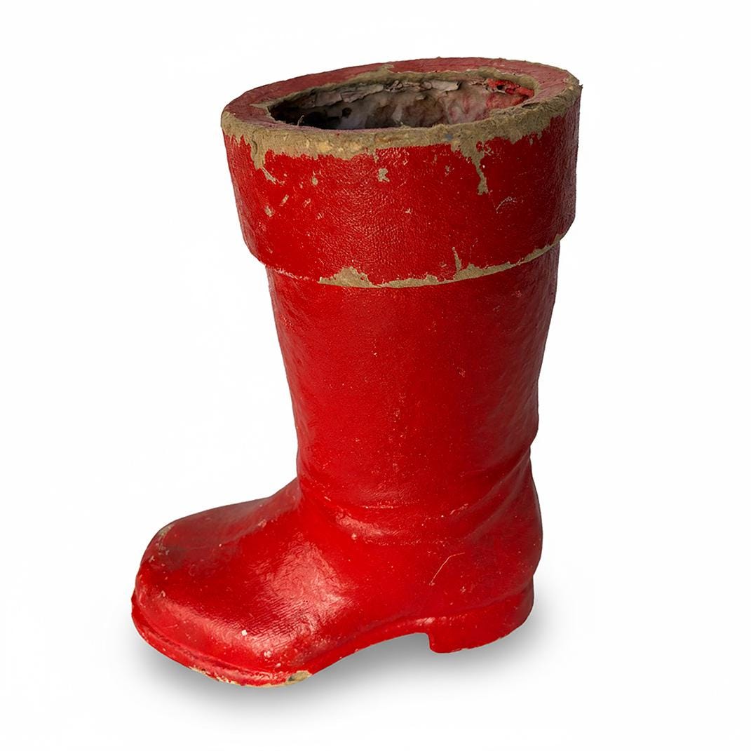 Paper Mache Santa Boot Candy Container Vintage Sizable
