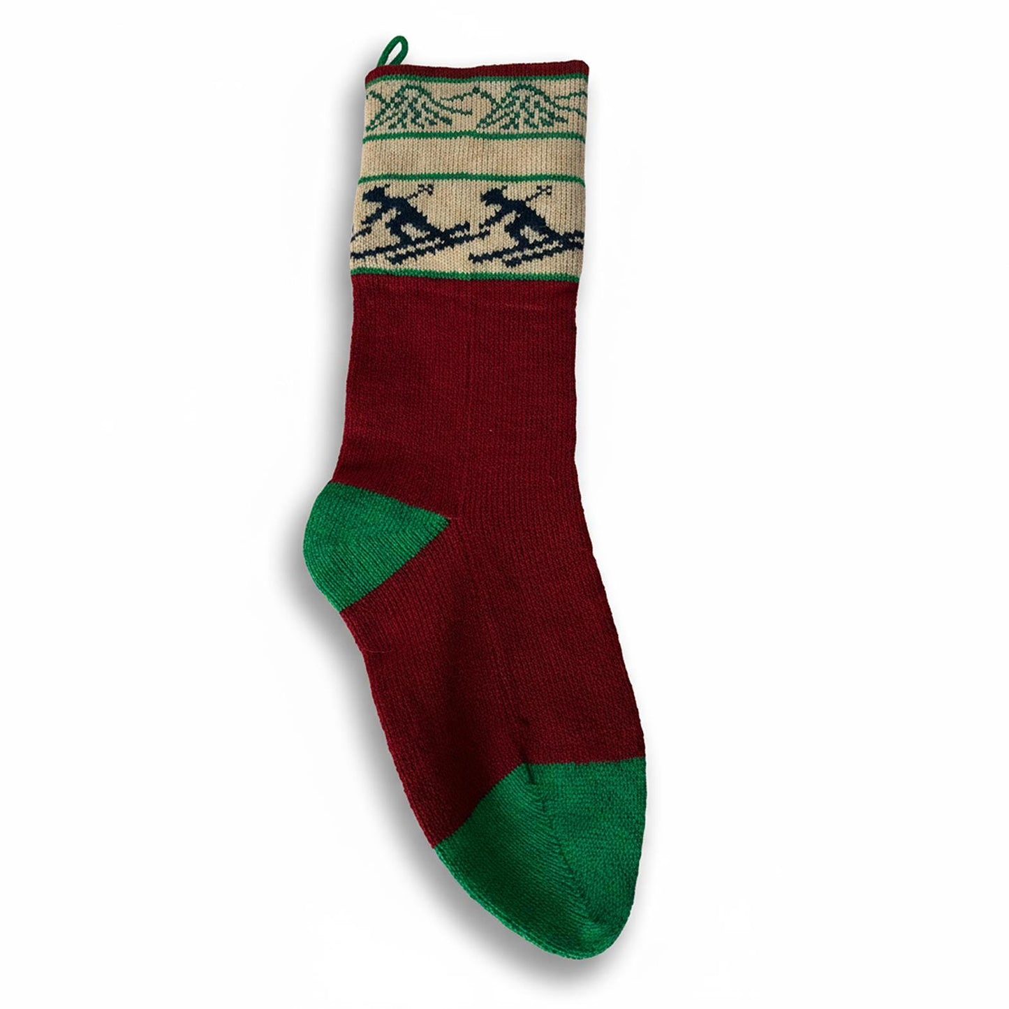 Vintage Christmas Stocking Wool Skiers “AARON”by Specialties in Wool 1986 Vermont Large