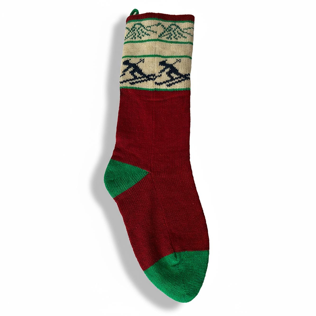 Vintage Christmas Stocking Wool Skiers “IRA” by Specialties in Wool 1986 Vermont Large