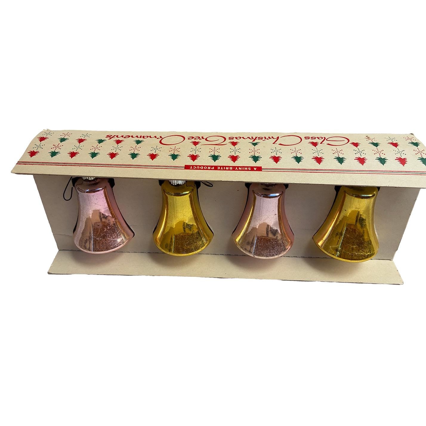 Shiny Brite Vintage Glass Bell Ornaments Original Box set of 4