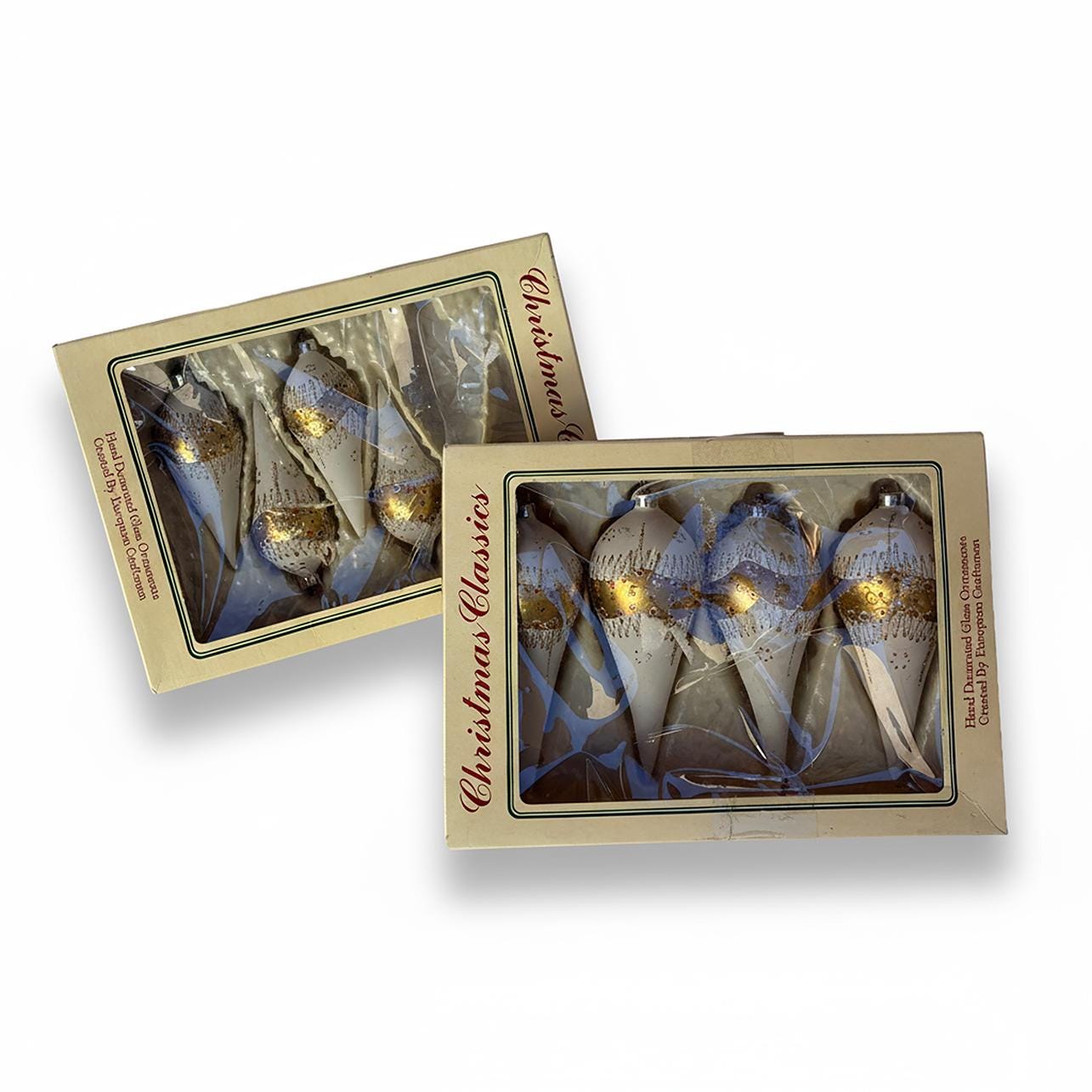 8 Vintage Glass Ornaments Tear Drop Hand blown and Painted Made in Romania