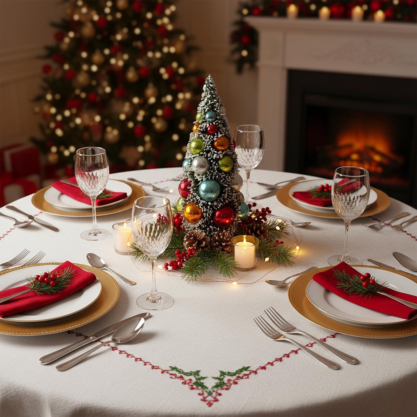 Retro Bottle Brush Tree 9.25” Flocked Plastic Balls