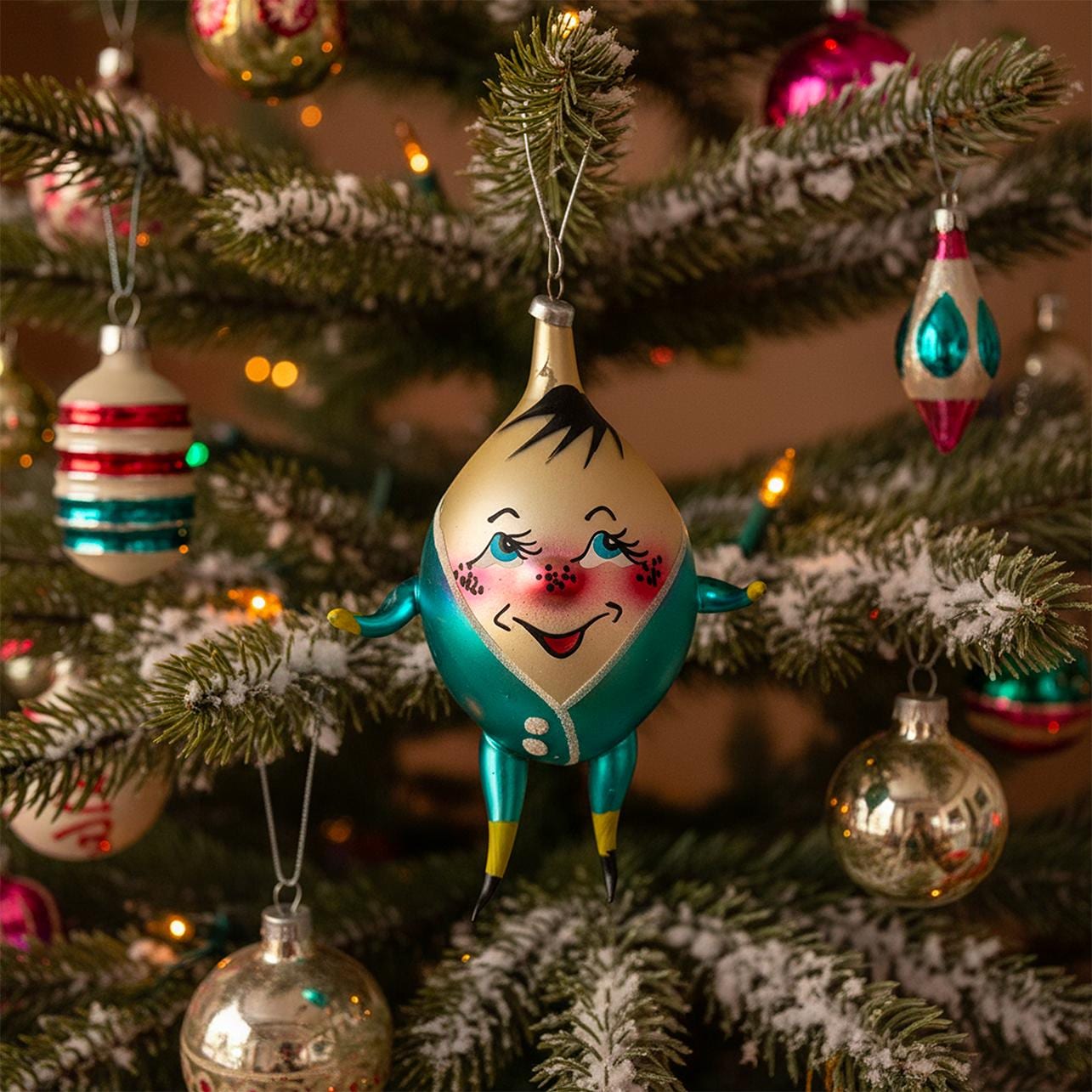 Italian Humpty Dumpty Christmas Ornament Vintage Hand blown Glass