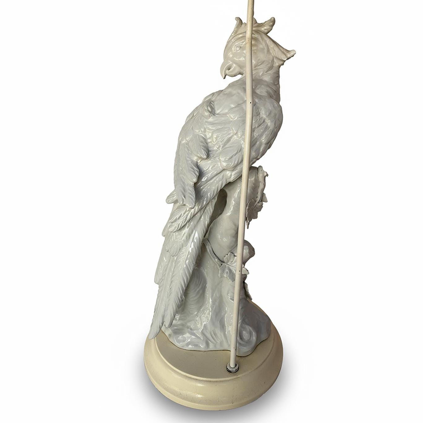 Hollywood Regency Cockatoo Lamp Italian “Blanc de Chine” with Woven Shade Vintage