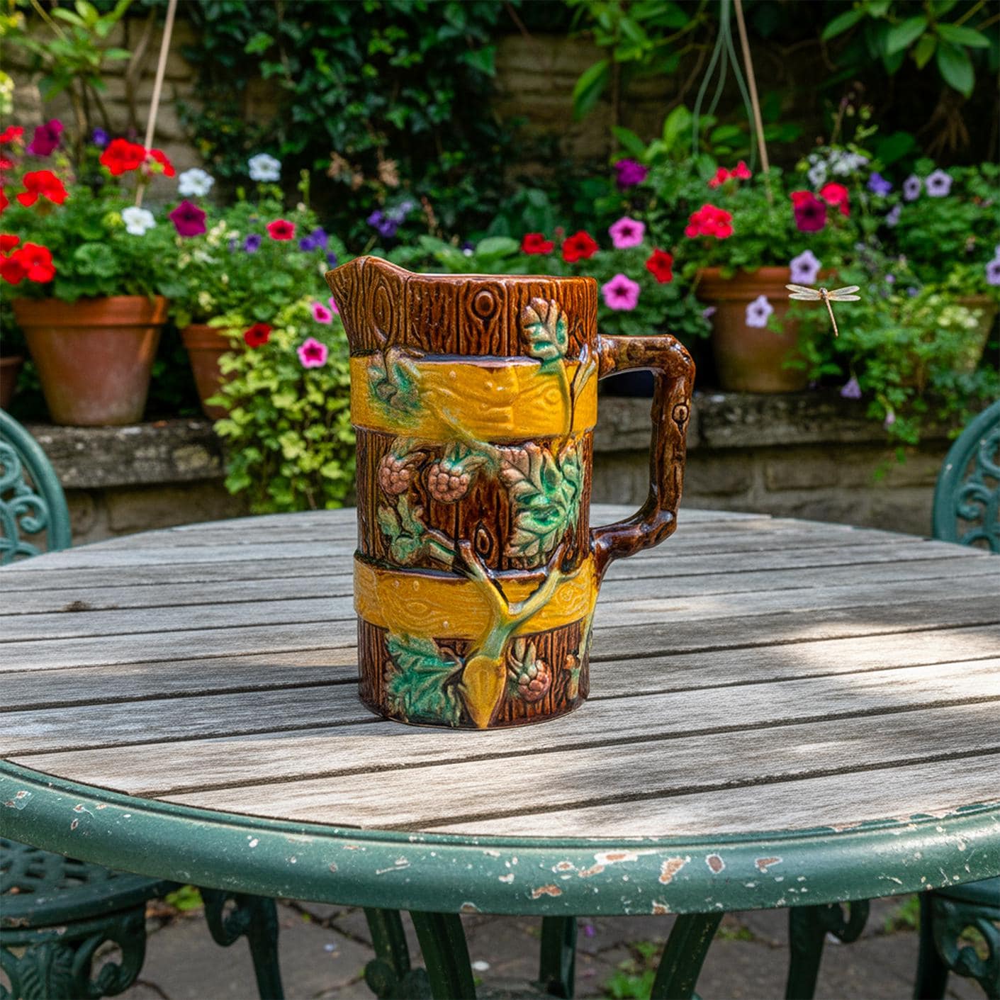 Majolica Faux Bois 1880’s Pitcher Blackberries
