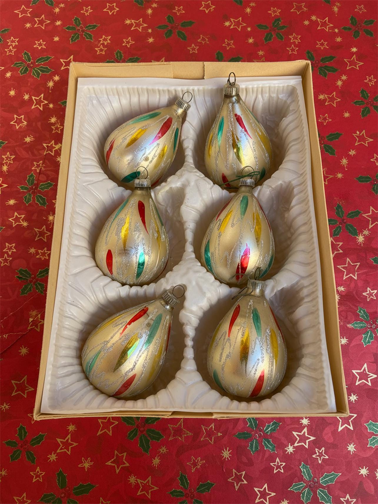6 Imperial Collection Tear Drop Glass Ornaments Vintage Christmas Tree made in Austria