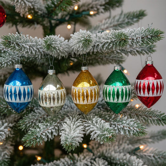 MCM  Vintage Mercury Glass Stenciled Paragon Ornaments set of 5